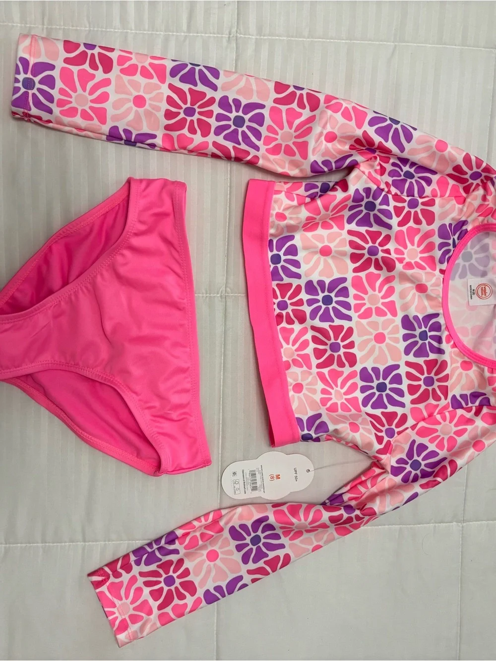 wonder nation Pink & Purple Floral Rash Guard Bikini Set
